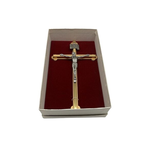 Gold Tone and Pewter 8 Inch NIB Crucifix Christian Religious Wall Hanging Cross - Picture 1 of 13